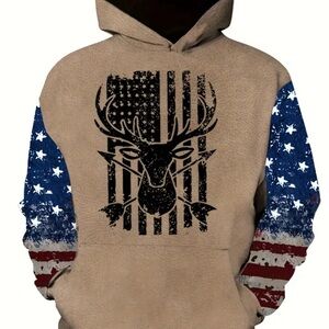 Men's Tan Hoodie with Deer Print